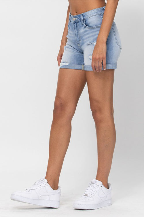 mom shorts for women in light blue