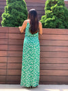 white and green maxi dress